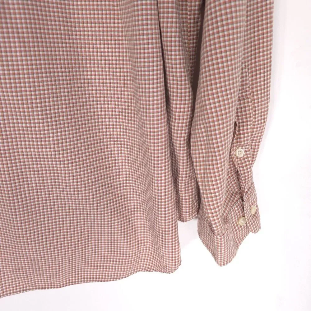 RALPH LAUREN Vintage HONG KONG Yarmouth‎ Cotton Check Tan Brown Shirt MEDIUM